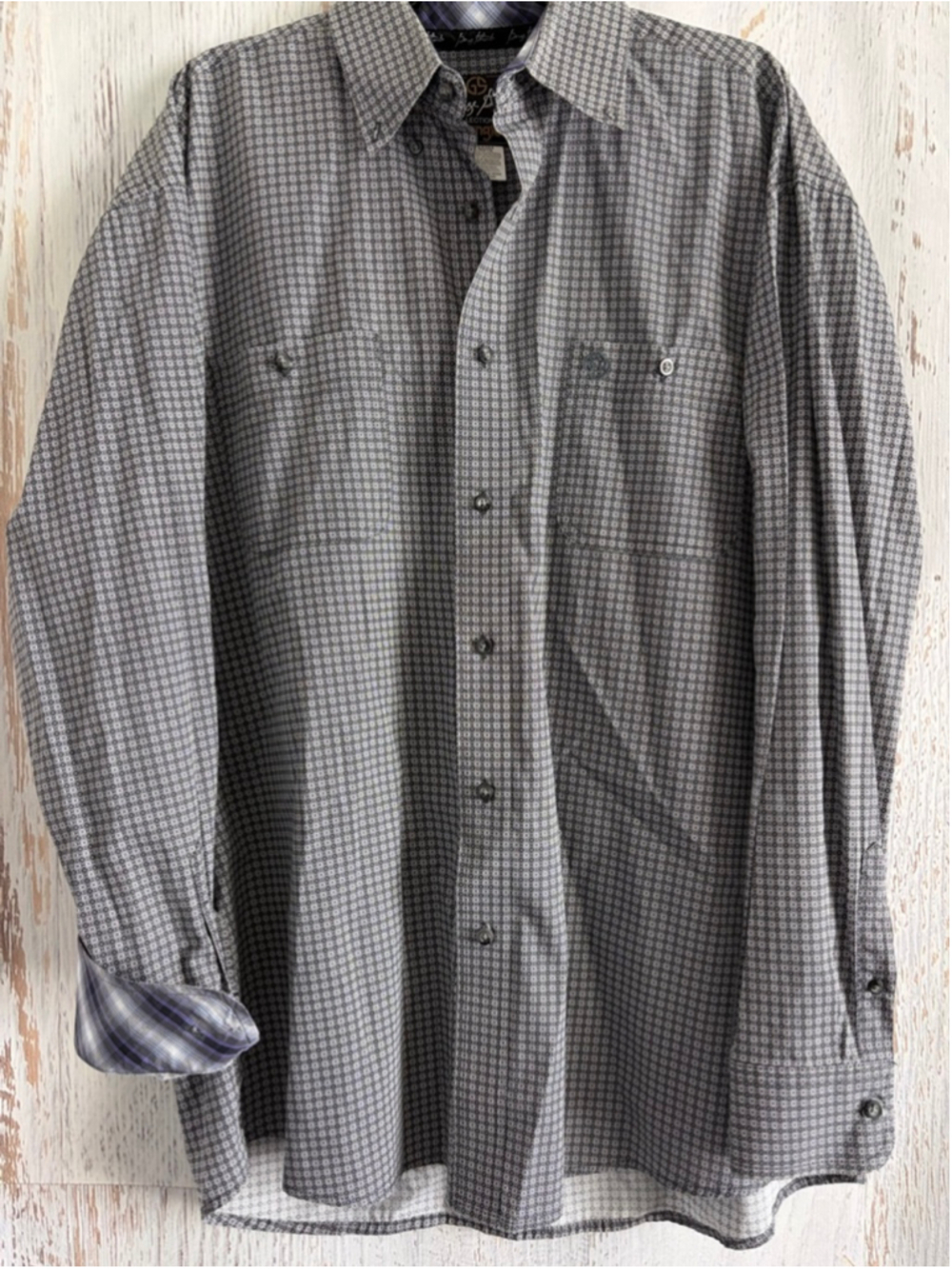 Men's Wrangler George Strait Gray & Black Patterned Casual Button Down Shirt XL